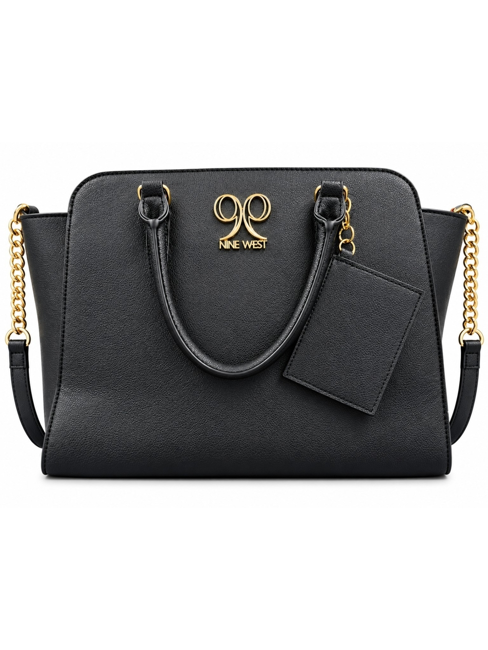 Nine West Black Satchel with Gold Chain Details